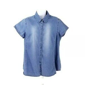 Announcements Maternity Snap Front Short Sleeve Denim Shirt Womens Size Medium